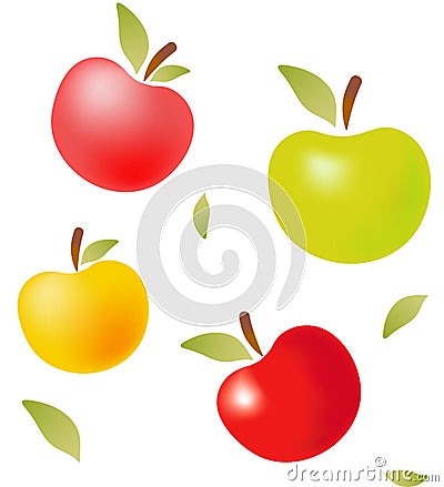 Colour vector apples with leaves. Vector Illustration