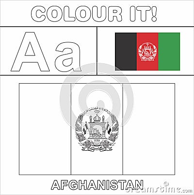 Colour it Vector coloring page for kids country flag starting from English latter A a Afghanistan flag line drawing Stock Photo