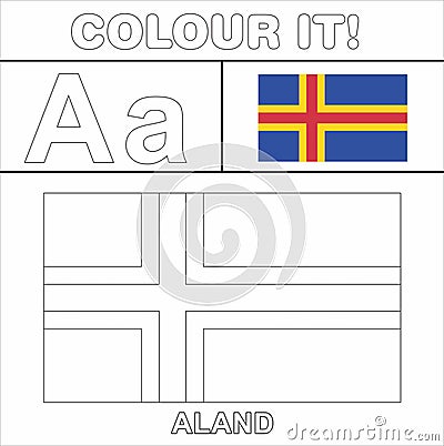 Colour it Vector coloring page for kids country flag starting from English latter A a Aland flag line drawing Stock Photo