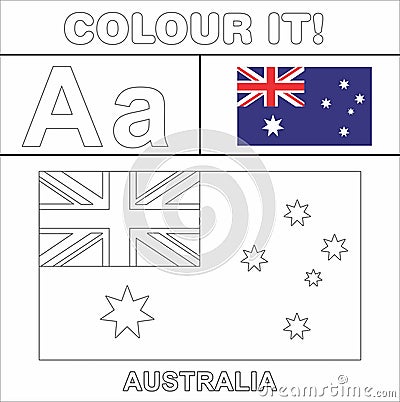 Colour it Vector Kids Stuff coloring page Country start from English latter `A` Australia Flag illustration Stock Photo