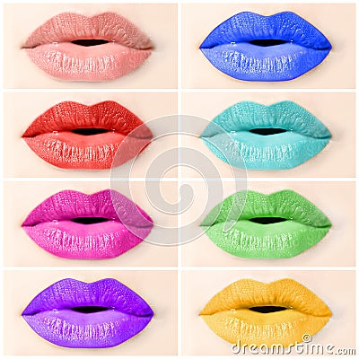 Coloured lips collage Stock Photo