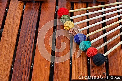 Coloured mallets on marimba Stock Photo