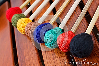 Coloured mallets on marimba Stock Photo