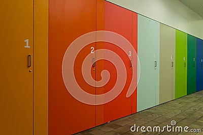 Coloured and numbered cupboards Stock Photo
