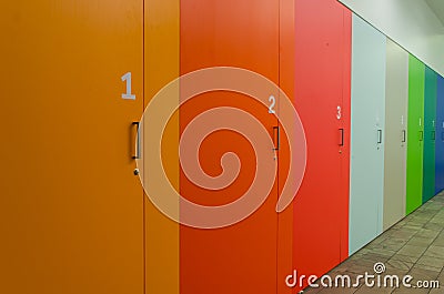 Coloured and numbered cupboards Stock Photo