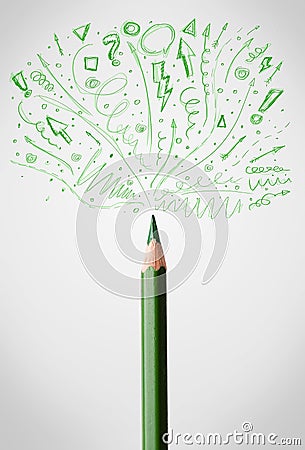 pencil close-up with sketchy arrows Stock Photo