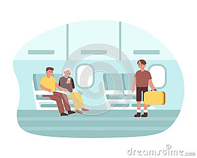 Tourists and travellers waiting for departure illustration Vector Illustration