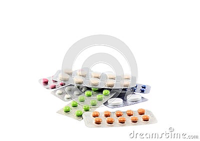 Coloured pills on whitebackground. Stock Photo