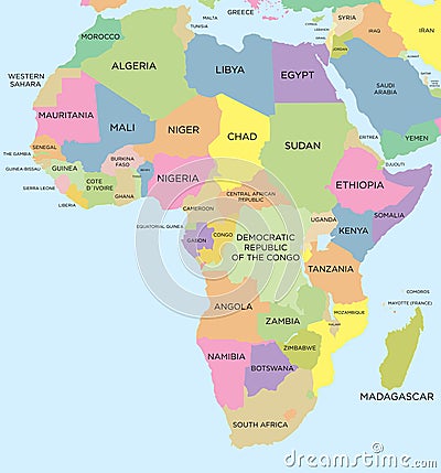 Coloured political map of Africa Vector Illustration