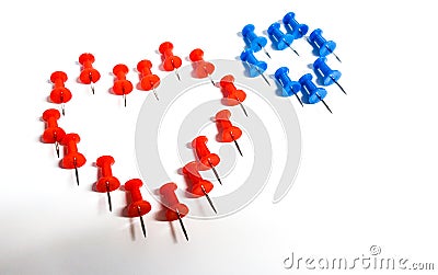 Coloured thumbtacks - heart-shaped Stock Photo