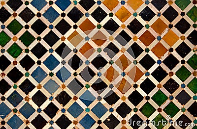 Coloured tiles in the Nasrid Palace, the Alhambra, Granada, Spain. Stock Photo