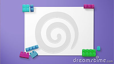 Coloured toy bricks on paper on purple background Stock Photo