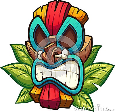 Colourful angry tiki mask Vector Illustration