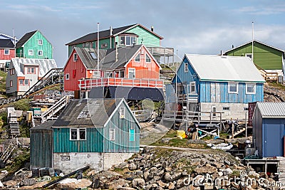 Colourful architecture and buildings in small town of Maniitsoq, Greenland Editorial Stock Photo