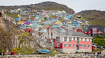 Colourful architecture and buildings in small town of Qaqortoq, Greenland Editorial Stock Photo