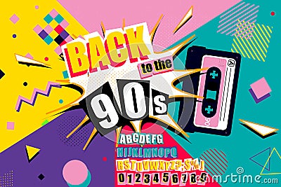 Colourful back to the 90s poster design Vector Illustration