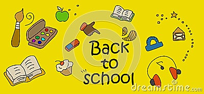 Colourful Back to school on an yellow background Stock Photo