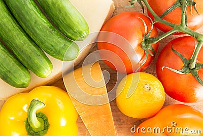 Colourful background of healthy fresh groceries Stock Photo