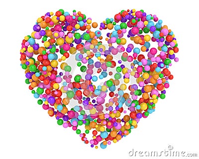 Colourful balls heart isolated on white background. 3D rendering. 3D illustration Cartoon Illustration