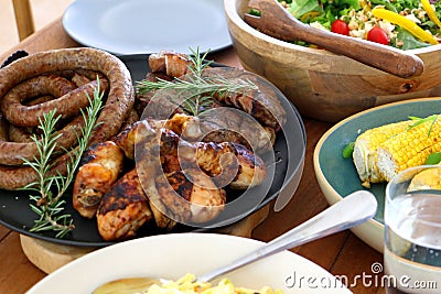 Barbeque braai meal ready to eat on table Stock Photo