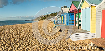 Colourful bathing boxes in Mornington on the Mornington Peninsula Editorial Stock Photo