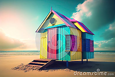 Colourful Beach Hut Generative AI Illustration Stock Photo