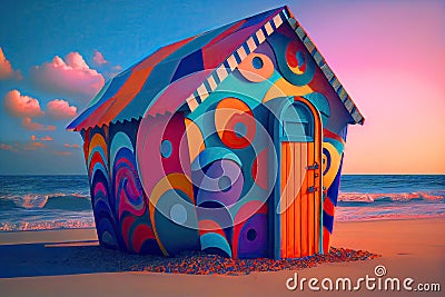 Colourful Beach Hut Generative AI Illustration Stock Photo