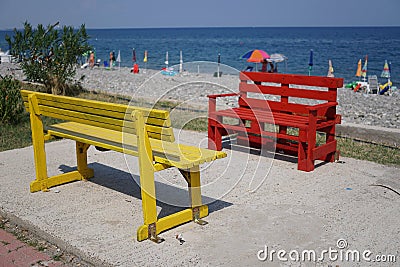 Colourful benches Stock Photo