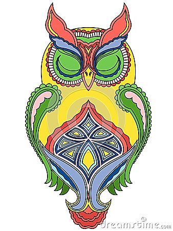 Colourful big owl with close eyes Vector Illustration