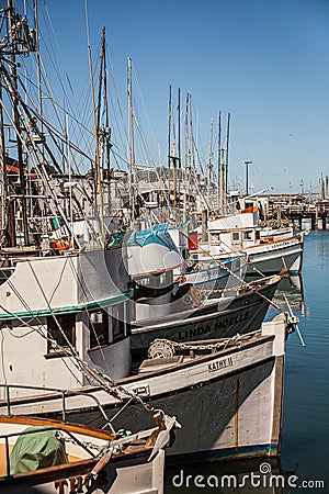 Colourful boats in a harbour in San Francisco Editorial Stock Photo