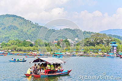 Colourful Boats for Tourists on Phewa Lake in Pokhara Editorial Stock Photo