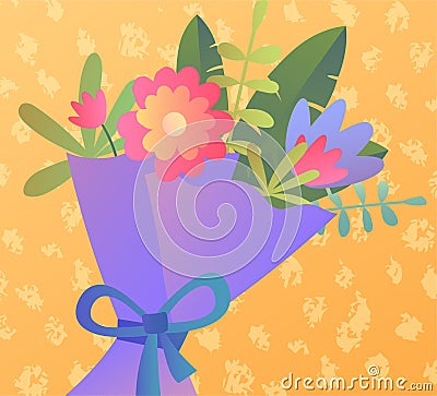 Colourful bouquet of summer flowers gift wrapped Vector Illustration