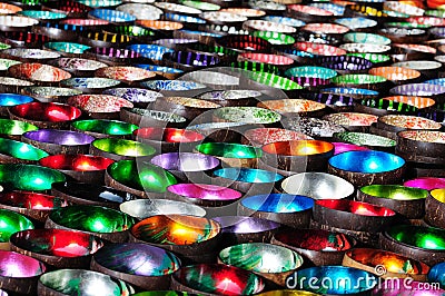 Colourful bowls in Bac Ha market Stock Photo