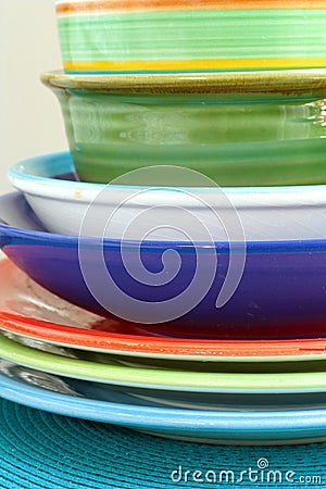 Colourful bowls and plates Stock Photo