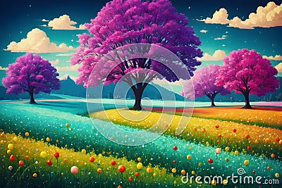 Colourful bright fantasy candy landscape of fairy land for childrens fairy tales ai generated Stock Photo