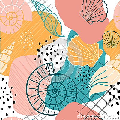 Colourful bright seashells pattern design Vector Illustration