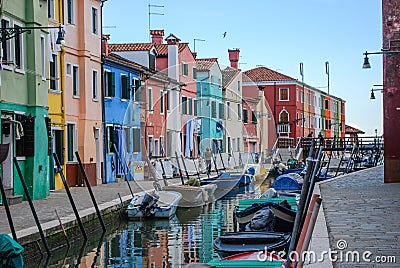 The colourful canal side houses in Burano, Venice, Italy Editorial Stock Photo