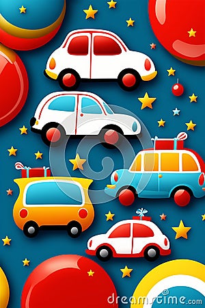 Colourful cars themed poster for kids room. Stock Photo