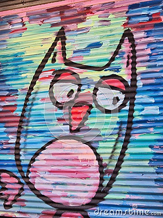 Colourful Cat, Graffiti Art, Athens, Greece Editorial Stock Photo
