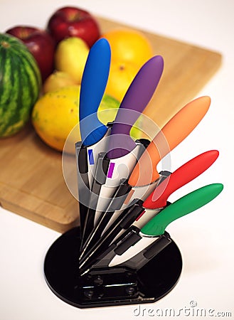 Colourful ceramic knives Stock Photo