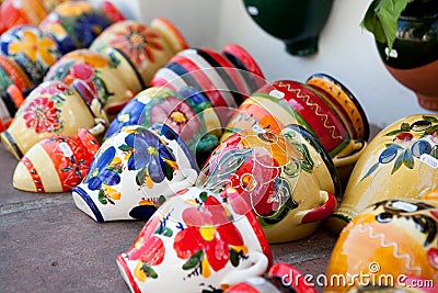 Colourful ceramic pots at the market Stock Photo