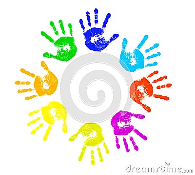 Colourful Child handprints Stock Photo