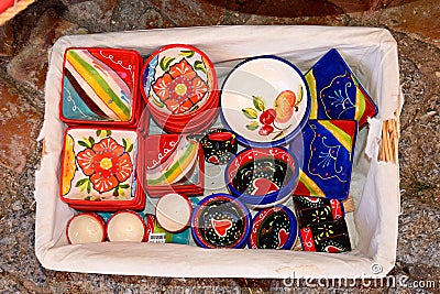 Colourful trinket dishes, Silves, Portugal. Editorial Stock Photo