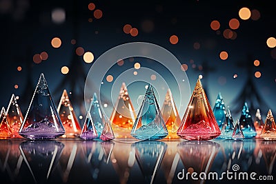 Colourful Christmas backdrop. Stylized multi-colored glass spruces or pyramid. Desing for web, print Stock Photo