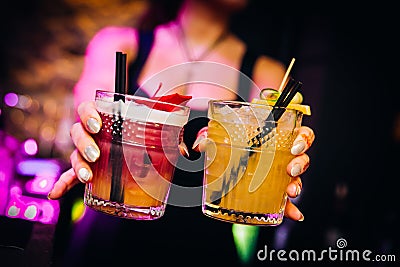 Colourful cocktails nice served with beautiful bokeh Stock Photo