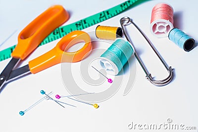 Colourful collection of sewing accessories Stock Photo