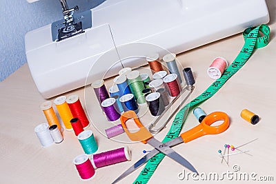 Colourful collection of sewing accessories Stock Photo