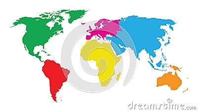 Colourful continents world map Vector Illustration