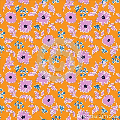 Colourful and cuties hand brushed stroke of blooming flower art paint mood seamless pattern in vector EPS10 ,Design for fashion, Vector Illustration