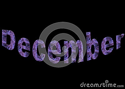 Colourful design word December font stock vector decorative element in purple on black background. Stock Photo